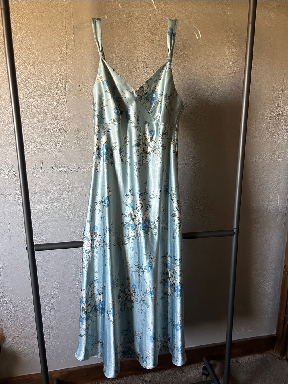 Light Blue Floral Satin Slip Dress